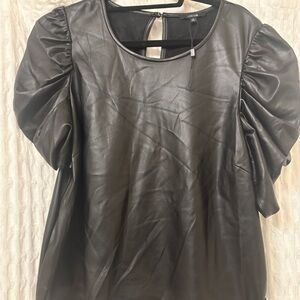 Joey Black Faux Leather Blouse with Puff Sleeves